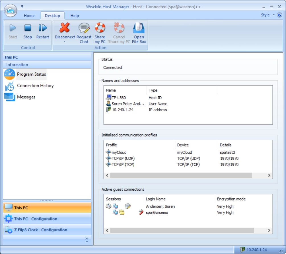 Remote control Windows - User interface for status, control and configuration.