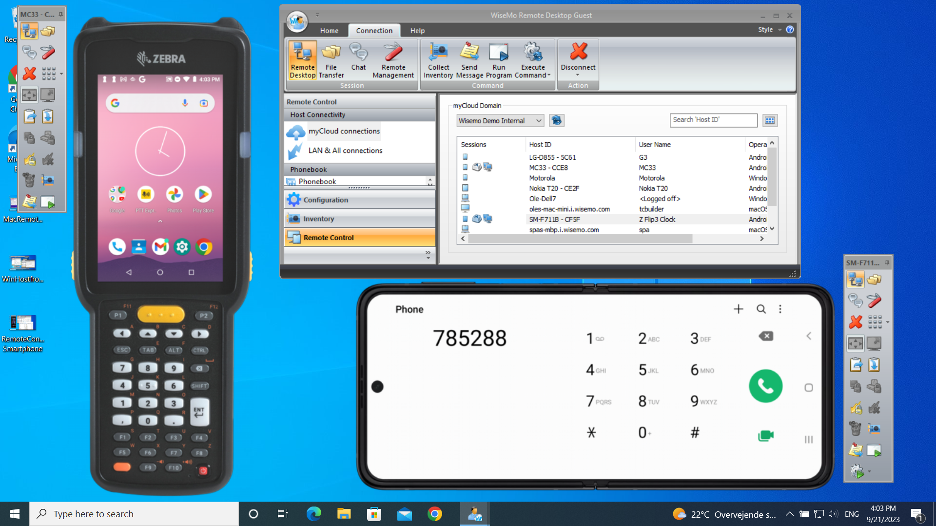 Remote control Zebra device from Windows 10 simultaneously with Samsung device remote controlled