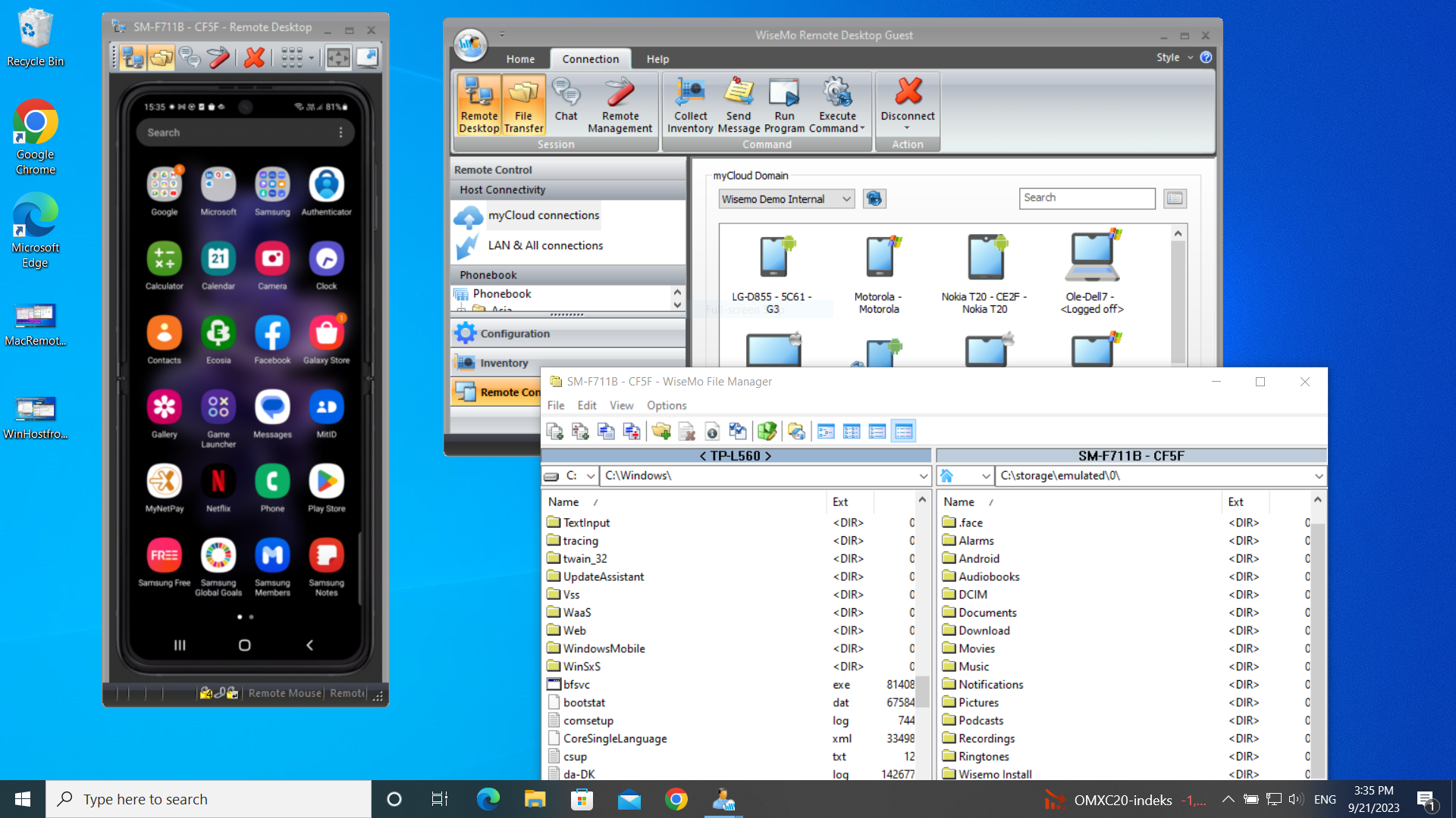 Windows to Android file transfer and remote control